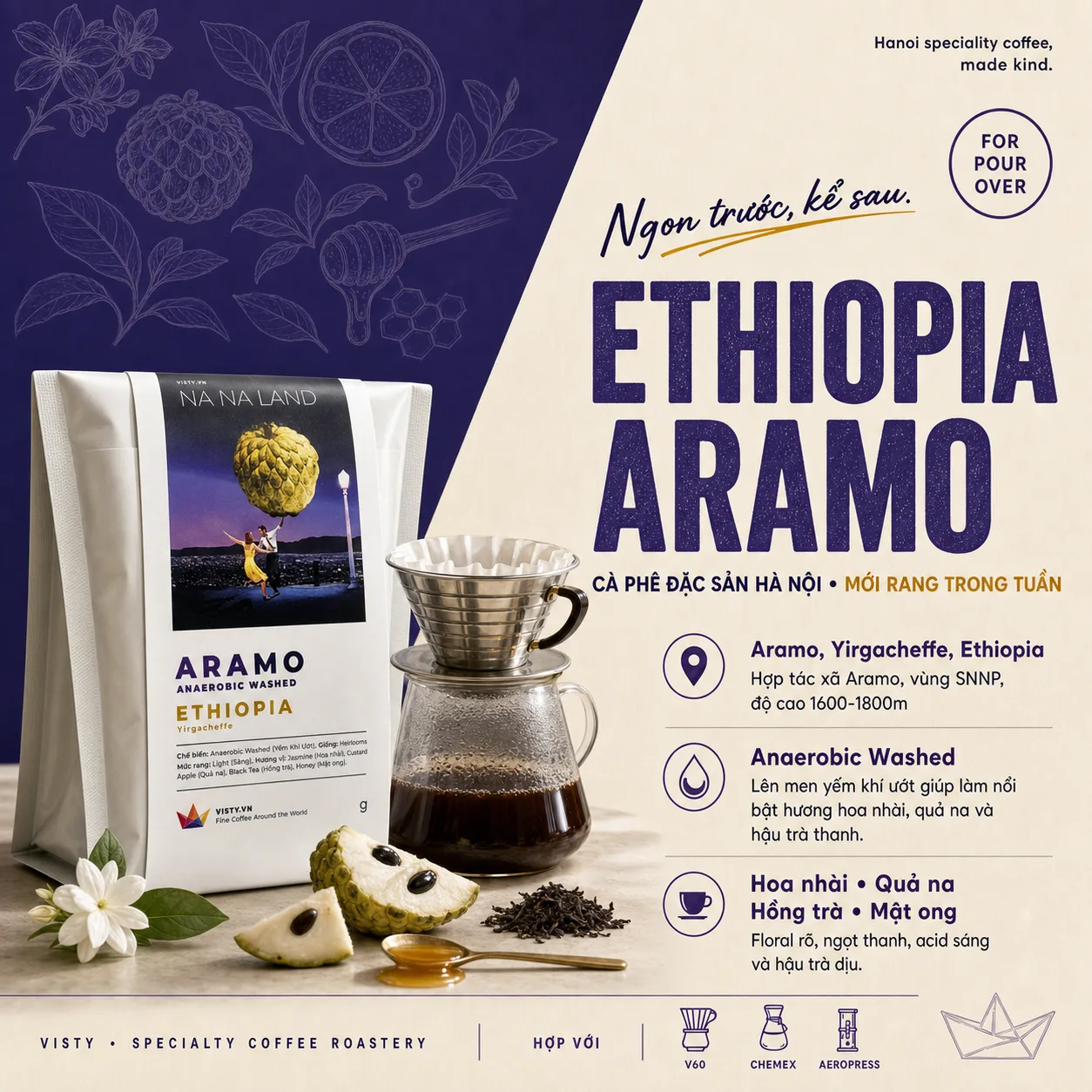 ca phe ethiopia aramo yirgacheffe anaerobic pour over 1600w