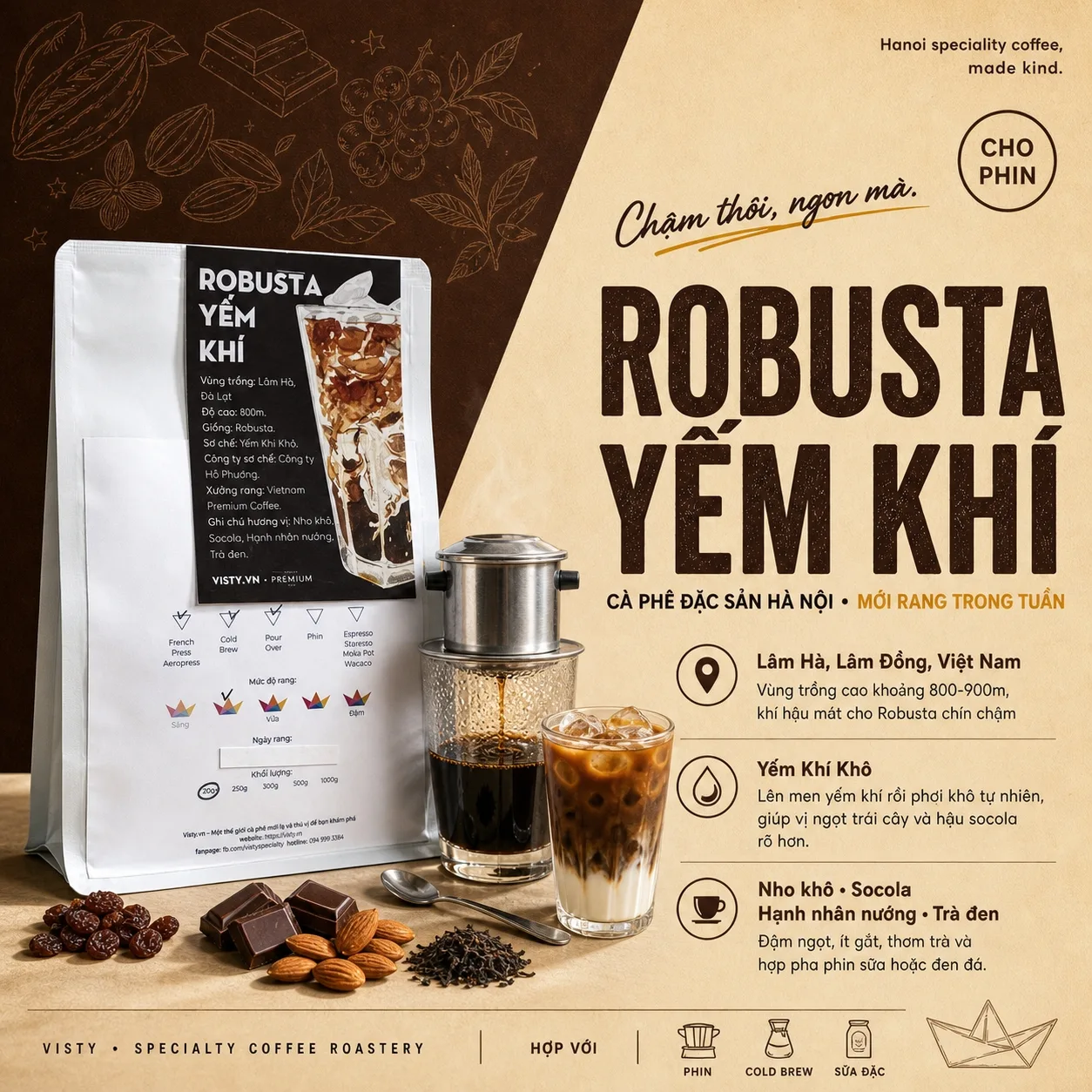 ca phe robusta yem khi phin den da 1600w